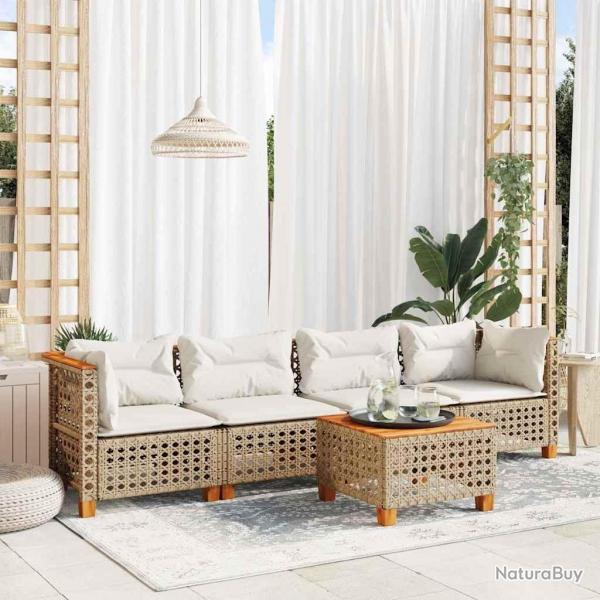 Salon de jardin avec coussins 5 pcs beige rsine tresse