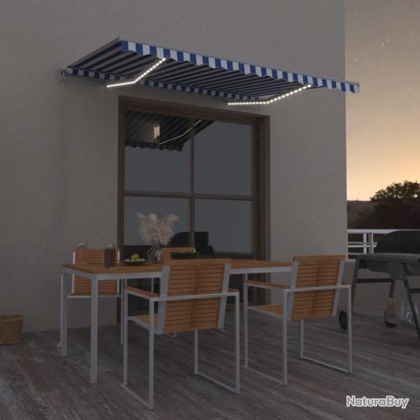 Auvent manuel rtractable avec LED 300x250 cm Bleu et blanc