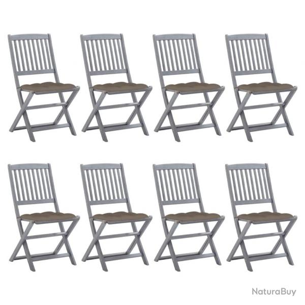 Chaises pliables d'extrieur lot de 8 et coussins Bois d'acacia