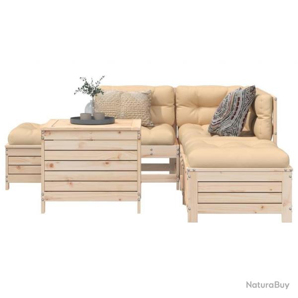 Salon de jardin 6 pcs bois de pin massif