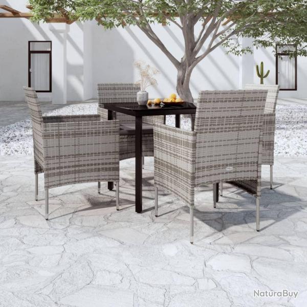 Ensemble  manger de jardin et coussins 5pcs Gris/noir