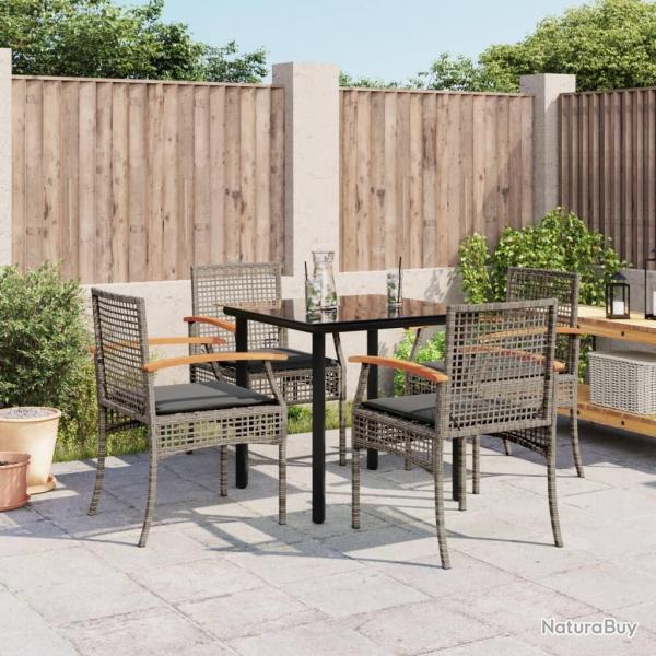 Ensemble  manger de jardin 5 pcs coussins gris rsine tresse