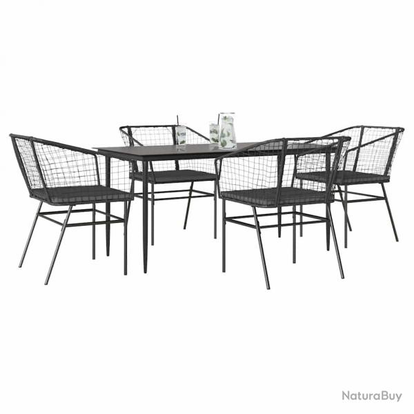 Ensemble  manger de jardin et coussins 5 pcs noir rotin verre