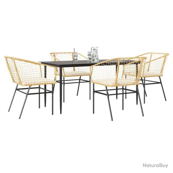 Ensemble  manger jardin coussins 5pcs marron poly rotin verre