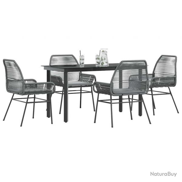 Ensemble  manger jardin coussins 5 pcs gris poly rotin verre