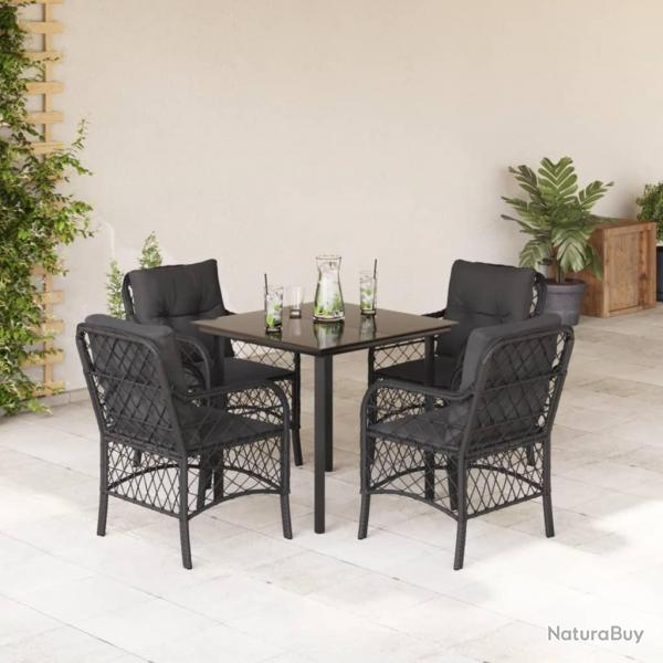 Ensemble  manger de jardin coussins 5pcs Noir Rsine tresse