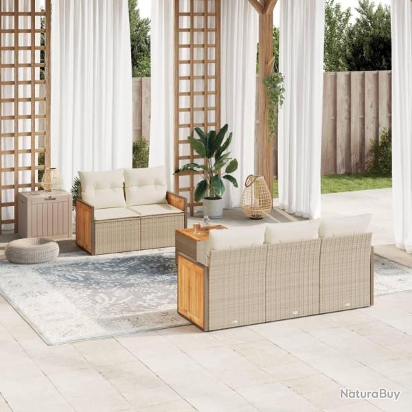 Salon de jardin avec coussins 6 pcs beige rsine tresse