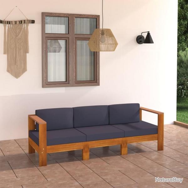 Canap de jardin 3 places et coussins gris fonc Acacia massif