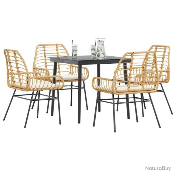 Ensemble  manger jardin coussins 5pcs marron poly rotin verre