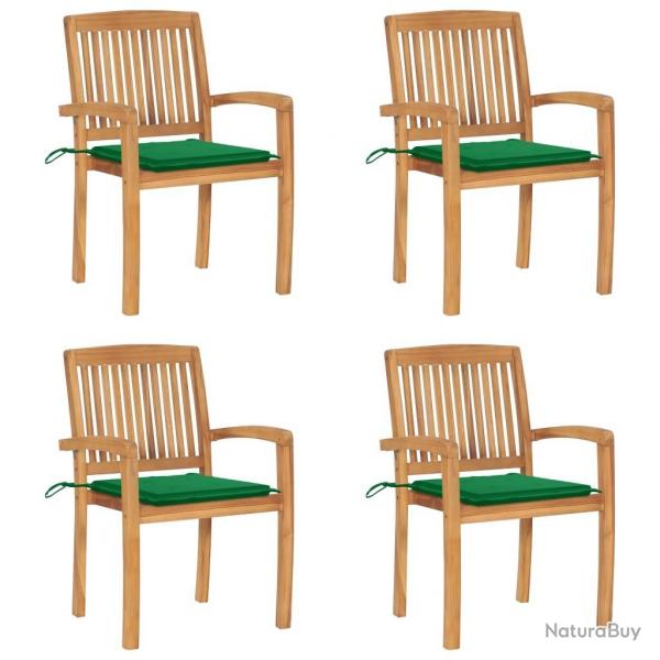 Chaises de jardin empilables avec coussins lot de 4 Teck solide
