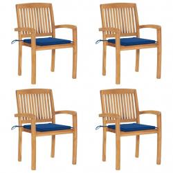 Chaises de jardin empilables avec coussins lot de 4 Teck solide