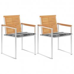 Chaises de jardin avec coussins lot de 2 Teck solide et acier