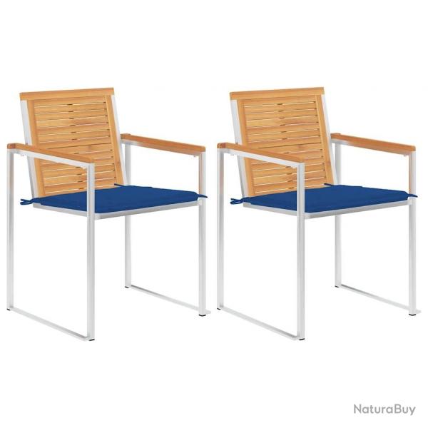 Chaises de jardin avec coussins lot de 2 Teck solide et acier