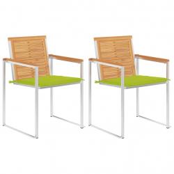 Chaises de jardin avec coussins lot de 2 Teck solide et acier
