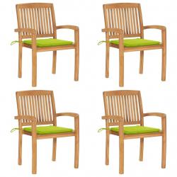Chaises de jardin empilables avec coussins lot de 4 Teck solide