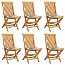 Chaises de jardin coussins à carreaux gris lot de 6 Teck massif
