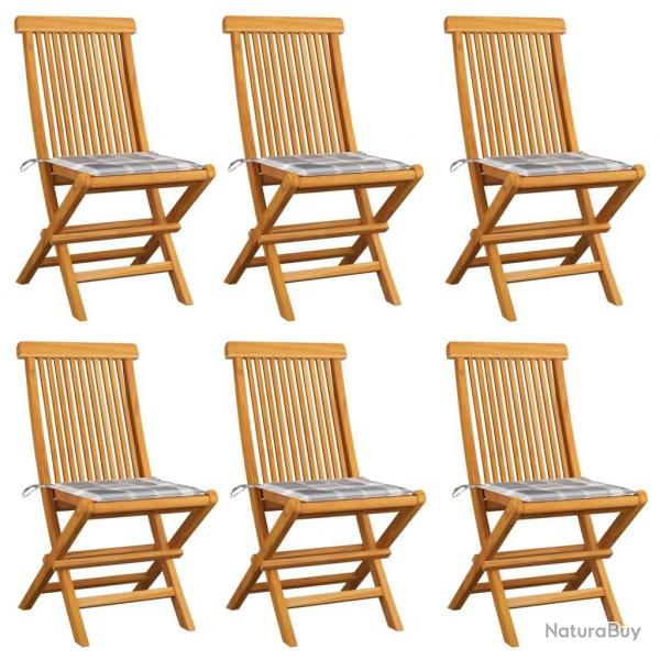 Chaises de jardin coussins  carreaux gris lot de 6 Teck massif