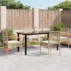Ensemble à manger de jardin avec coussins 5pcs Beige poly rotin