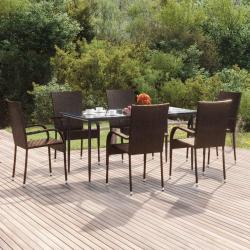 Ensemble à manger de jardin 7 pcs Marron Résine tressée
