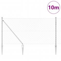 Clôture en treillis métallique avec 7 poteaux pointus 1x10 m en acier galvanisé