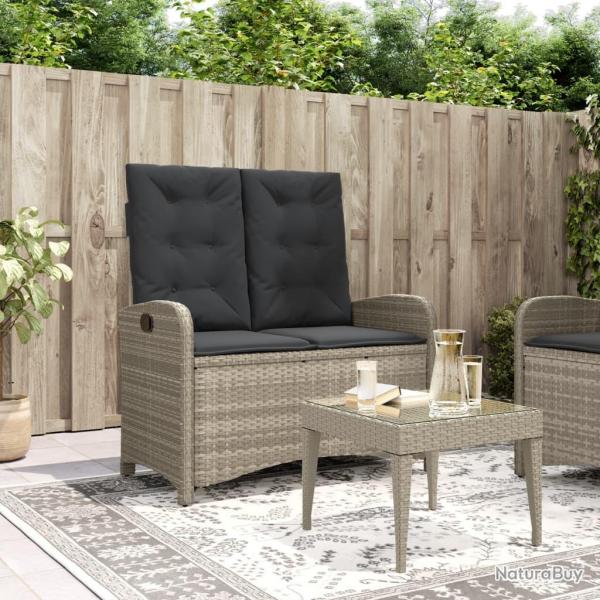 Banc inclinable de jardin et coussins gris clair rsine tresse