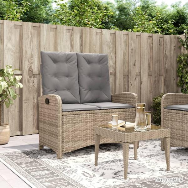 Banc inclinable de jardin avec coussins beige rsine tresse