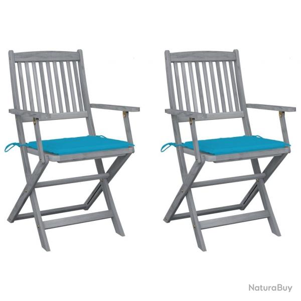 Chaises pliables d'extrieur lot de 2 et coussins Bois d'acacia