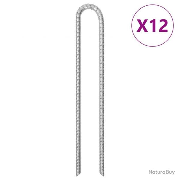 Piquets de tente 12pcs forme de U 41,5 cm 12mm acier galvanis
