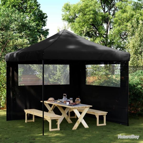 Tente de rception pliable escamotable 2 parois latrales noir