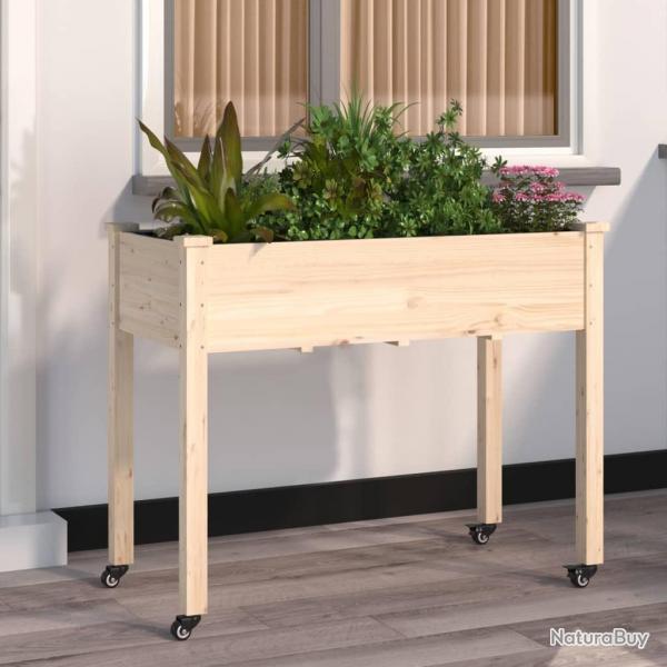 Jardinire sur roues avec doublure 118x59x80 cm bois de sapin