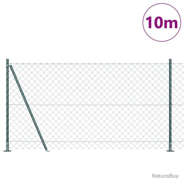 Clture en Maillon de Chane avec 7 Poteaux Flangs 1,2x10 m Acier Galvanis
