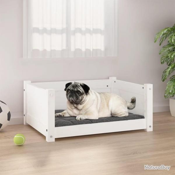 Lit pour chien Blanc 65,5x50,5x28 cm Bois de pin solide