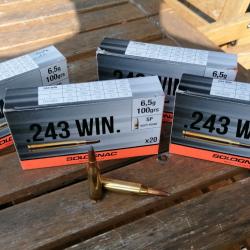 72 cartouches. 243win Solognac 100grs / 6,5grammes softpoint