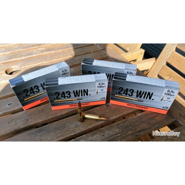 72 cartouches. 243win Solognac 100grs / 6,5grammes softpoint