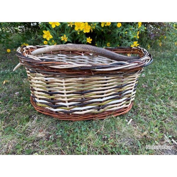 Panier en osier avec anse bois de cerf, NEUF