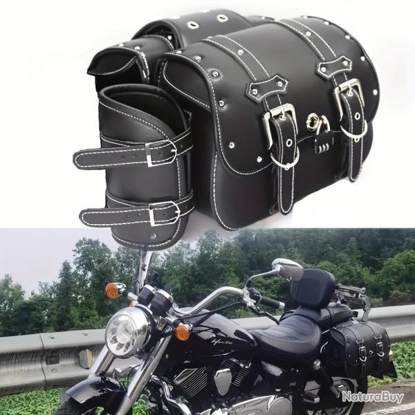 Sacoche Latrale Moto Universelle Rtro tanche Porte-Gobelet  Grande Capacit Rigide  Noir