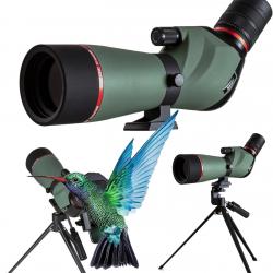 Longue Vue 20-60x60 HD BAK4 avec Trépied Support Smartphone et Sac d'Observation  Nature Paysage