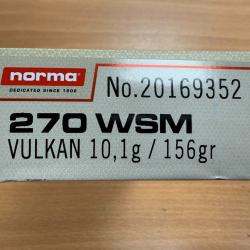 NORMA CAL 270 WSW VULCAN 10.1G/156GR BTE DE 20 BALLES VENDU PAR 2 BOITES FRAIS DE PORT OFFERT