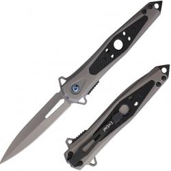 Couteau ElitEdge Tactique Spear Point Lame Acier 420C Manche G10 Gris et Noir Liner Lock EE10A123G10
