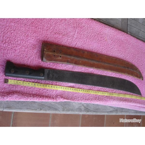 MACHETTE U.S. "LEGITIMUS -COLLINS"  avec son fourreau en CUIR FAUVE-WWII