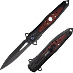 Couteau ElitEdge Tactique Spear Point Lame Acier 420C Manche Acier/Bois Liner Lock EE10A123BW
