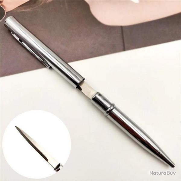 Stylo Couteau ouvre lettre lame cachs en acier inoxydable Coloris aux choix Argent
