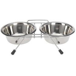 2 Gamelles chien inox avec support Diam 16 cm