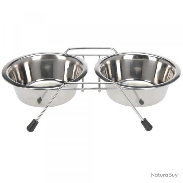 2 Gamelles chien inox avec support Diam 16 cm