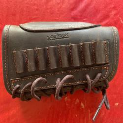 Lot cuir Couvre crosse avec busc et cartouchière + sangle Tourbon