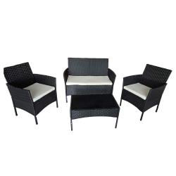 Salon bas de jardin 4 pces résine tressée noir
