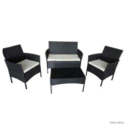 Salon bas de jardin 4 pces résine tressée noir