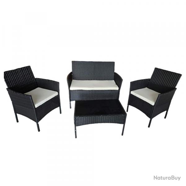 Salon bas de jardin 4 pces rsine tresse noir