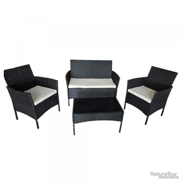 Salon bas de jardin 4 pces rsine tresse noir