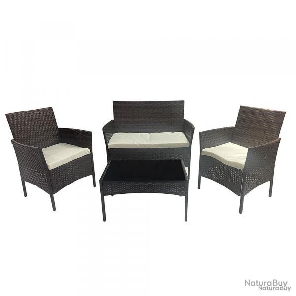 Salon bas de jardin 4 pces rsine tresse marron